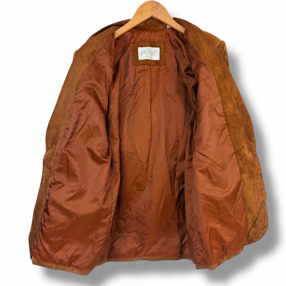 Lord & Taylor Petites Womens Brown Silky Pig Suede Blazer Jacket Lined Size 6 - Picture 9 of 11